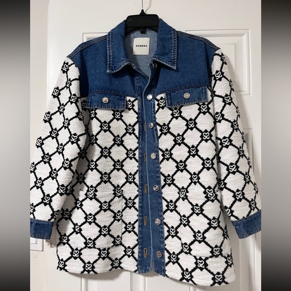 Sandro Jackets & Blazers - Sandro denim knit logo jacket like new